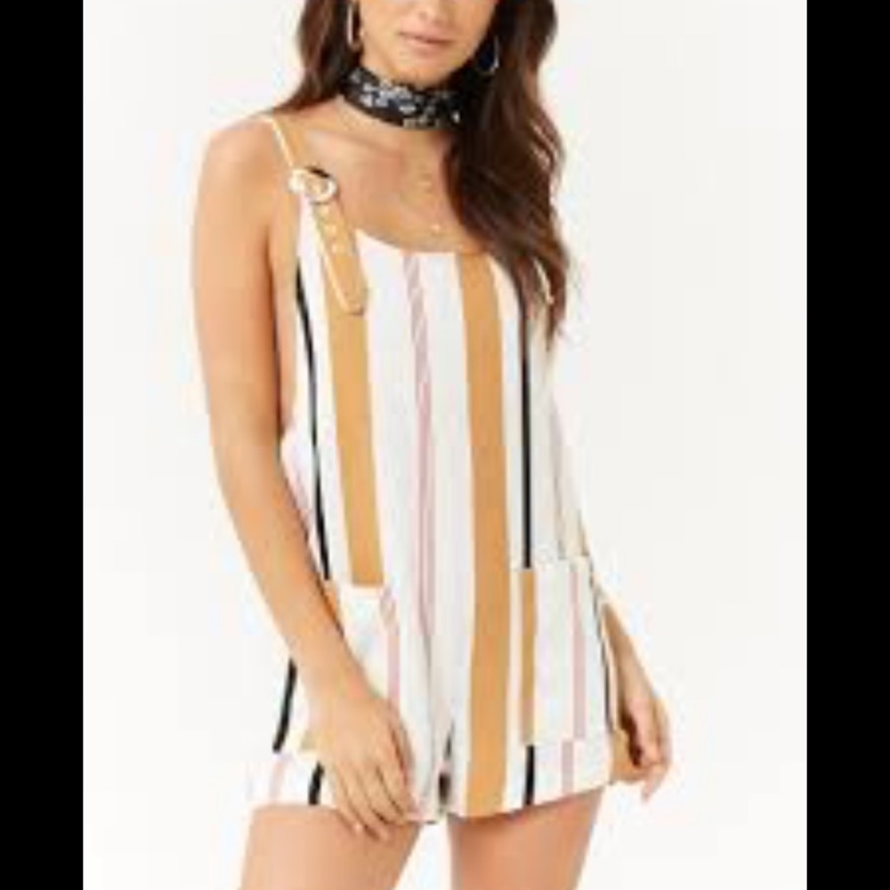Striped buckle romper